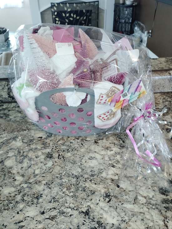custom made Other - Pink Spa Gift Basket with Plush Socks & Bath Accessories